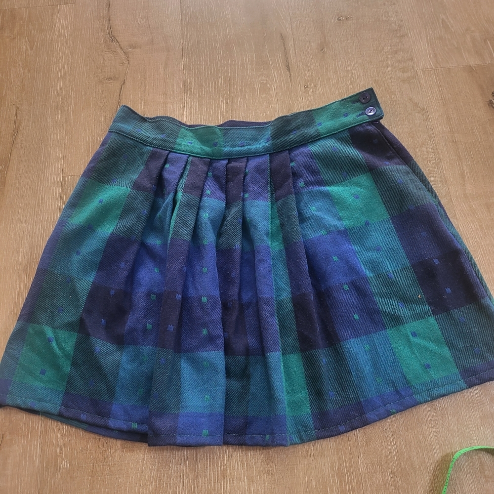 Tan Jay Vintage Blue & Green Plaid Skirt